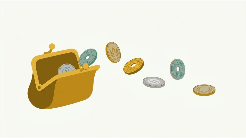 お財布からこぼれる硬貨のイラスト